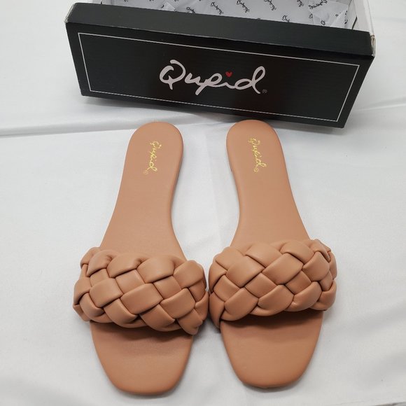 BNWT Qupid blush braided strap slide sandals - Picture 2 of 6
